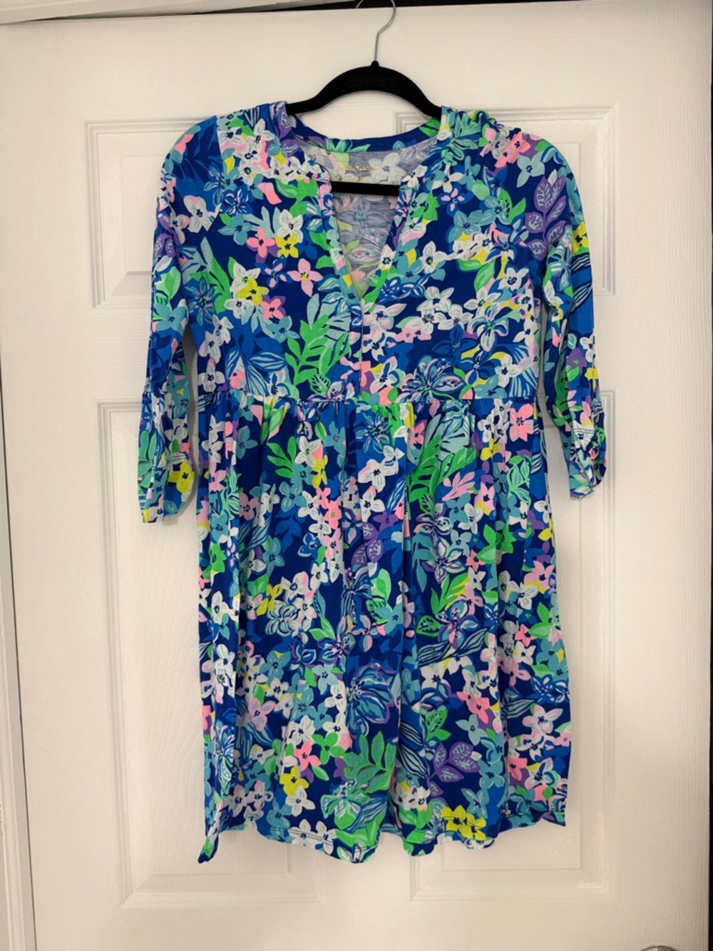 Lilly Pulitzer Blue Floral V-Neck Tunic Dress